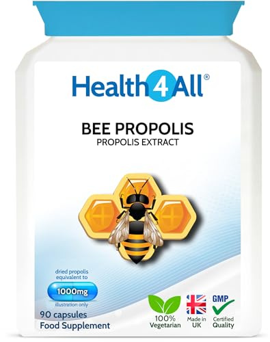 Health4All Bee Propolis 1000mg per Capsule 90 Capsules, High Strength Immune System Booster, Natural Immune Support Supplement (not Tablets) | Made in UK