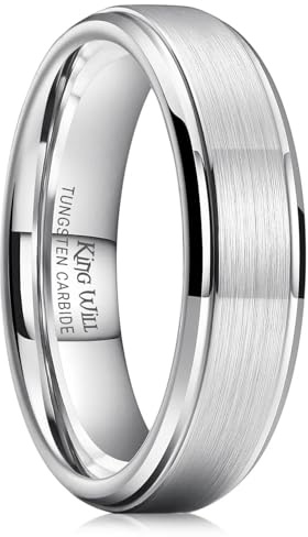 King Will Classic Tungsten Wedding Band for Men, Polished Finish Step Edge Matte Rings Comfort FitSilver,6mm,T 1/2(10)