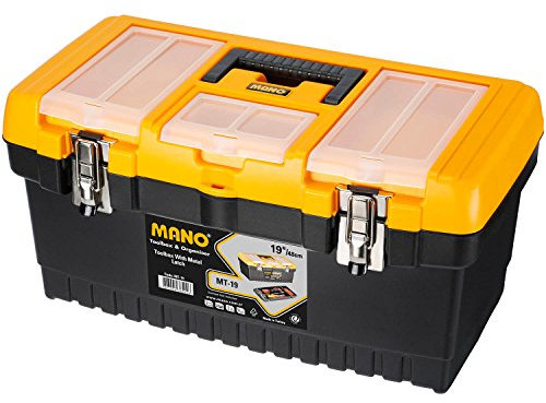 Mano MT-19 - Mt 19 Pulgadas Grande Caja De Herramientas Súper Fuerte Con Bandeja Extraíble Organizador Y Organizador Tapa