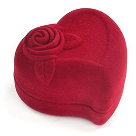 TRIXES Scatola per anelli - Confezione regalo per gioielli per matrimonio, fidanzamento, proposta di matrimonio - Lussuosa custodia a forma di cuore in velluto rosso