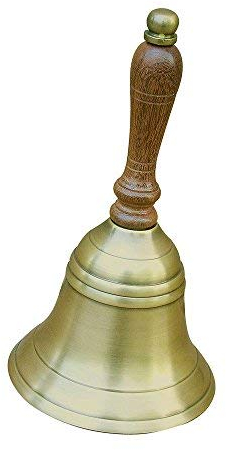 Messing-Handglocke aus antikem Messing mit Holzgriff, Höhe 17 cm, Schreibtischglocke