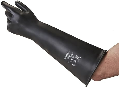 Ansell AlphaTec 87-104, Hochbelastbare Chemikalienschutzhandschuhe, 43cm Lange Stulpen, Strapazierfähige Schwarze Naturkautschuk- Latex Handschuhe für Industrie, Große Gummihandschuhe,10.5/XL