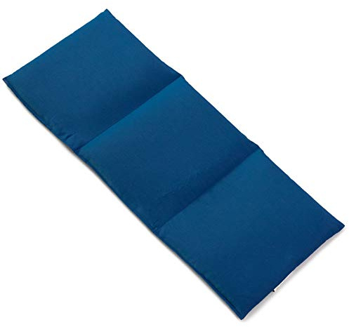 Coussin aux pépins de raisin 20x50cm compartimenté en trois - Tissu biologique bleu gentiane - Coussin bouillotte et compresse froide aux pépin
