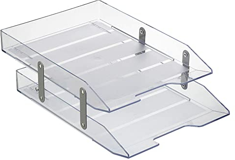 Acrimet Bandeja de Papel Articulada, Organizador de Cartas y Papeles en Plastico de Carga Frontal para Oficina A4 (2 Niveles) (Color Cristal Transparente)