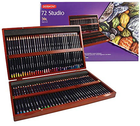Derwent Studio Buntstifte in einer Geschenk-Box aus Holz, Zeichnen & Ausmalen, 72er-Set, Ideal für Illustrationen & Detaillierung, Professionelle Qualität, 32199