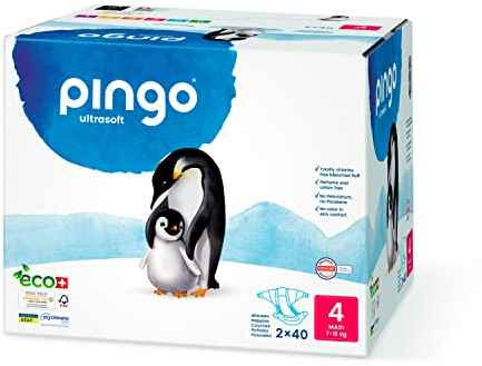 Pingo Ecological Baby Windel 7 bis 18 kg / Größe 4, 2 Packungen mit 40 Windeln