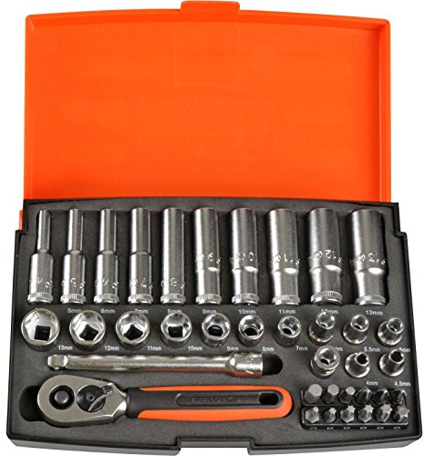 Bahco SL25L Socket & Mechanical Set, Metric 1/4 Dynamic Drive, 37 Pieces
