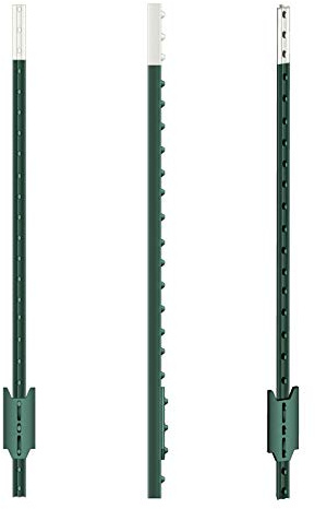 VOSS.farming T-Pfosten 182cm 10 Stück, Metallpfahl Festzaunsystem, Hochwertige Qualität Grün, T-Post, Zaunpfahl, Weidezaun