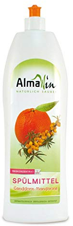 AlmaWin® Spülmittel Öko [1L] mit Sanddorn & Mandarine-Duft - Kraftvolles Geschirrspülmittel flüssig mit hoher Fettlösekraft - Vegan Dish Soap - Biologisch abbaubares & ergiebiges Konzentrat