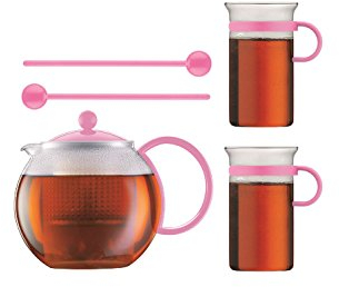Bodum ASSAM SET Teebereiter Rosa mit 2 Gläser und Löffel AK1844-XY-70-3