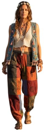 Commerce equitable Nepal coton Patchwork Pantalon avec le Real Patches (Multicoloured), Multicolore, X-Large