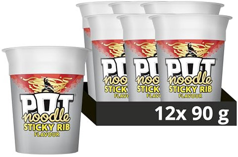 Pot Noodle Sticky Rib Standard Pot Noodle instant vegan* snack quick to make noodles Instant Noodle 12x 90 g