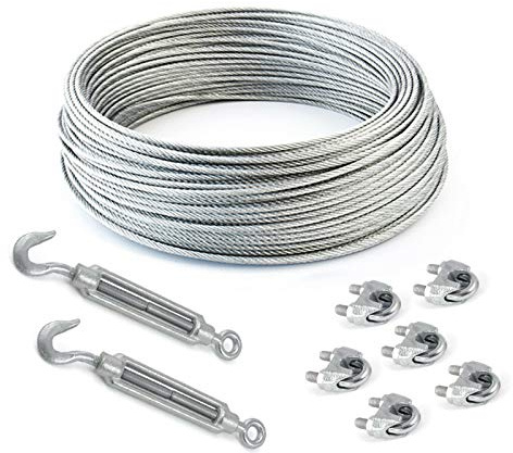 IMPOSTATO 50m acciaio galvanizzato fune 3mm tessere: 6x7 + 6 morsetti + 2 tenditori occhio-gancio
