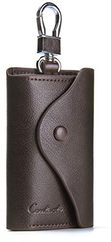 CONTACTS Hommes Cuir véritable en Peau de Vache clé de Voiture Carte d'identité Titulaire Portefeuille Keyring Keychain Marron