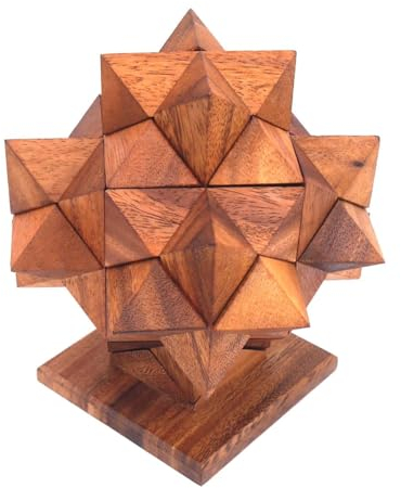 ROMBOL Sternpuzzle auf Einer Basis aus 24 Holzpuzzleteilen, Holzspiel, Denkspiel, Knobelspiel, Geduldspiel aus Holz