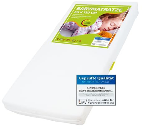 KiNDERWELT Babymatratze 120x60 cm, Schaumkernmatratze, Matratze für Babybett, Schaumstoffmatratze Baby und Kleinkinder, Made in Germany