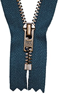 YKK Reißverschluss Jeansblau 14 cm für Hosen Hosenreißverschluss 4 mm Metallzähne brüniert/Dunkles Messing