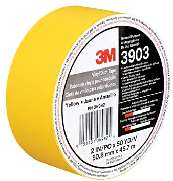 3M Vinyl Duct Tape 3903, Yellow, 2 in x 50 yd, 6.5 mil, Individually Wrapped Conveniently Packaged