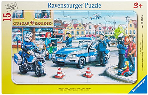 Ravensburger Kinderpuzzle - 06037 Einsatz der Polizei - Rahmenpuzzle für Kinder ab 3 Jahren, mit 15 Teilen