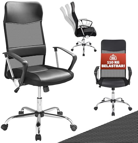 Casaria® Bürostuhl Ergonomisch Hohe Rückenlehne Härtegradeinstellung 46-60cm Sitzhöhe Wippfunktion Lenden- und Kopfstütze Büro Schreibtisch Dreh Stuhl