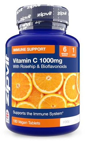 Zipvit Vitamin C 1000mg, 180 High Strength Vitamin C Tablets with Rosehip & Bioflavonoids, Vegan VIT C Supplement, Supports The Immune System and Reduction of Tiredness and Fatigue