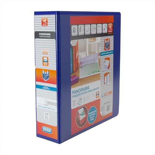 Elba A4 2 O-Ring Lever Arch File, 56mm capacity, 70mm spine, Presentation Folder with Customisable Cover, Portrait, Blue (Single)