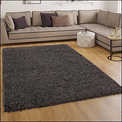 Paco Home Shaggy Hochflor Langflor Teppich Sky Einfarbig in Anthrazit, Grösse:200 cm Quadrat