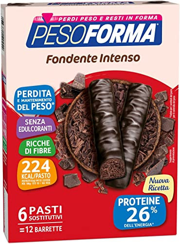 Pesoforma Barrette Fondente Intenso, Pasto sostitutivo proteico, Barrette per il controllo del peso, Barrette proteiche per restare in forma, Solo 224 calorie, 12x31g
