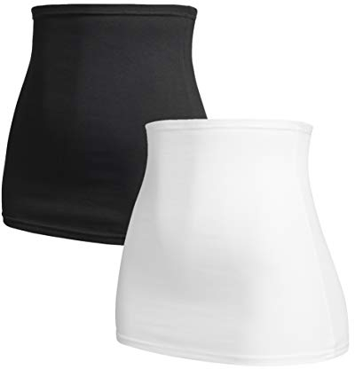 Herzmutter Bauchband-Tube-Nierenwärmer - 2er-Set - Baumwolle - Schwangerschaft-Umstandsmode - Rückenwärmer-Shirtverlängerung - 6300 (Schwarz/Weiß, M)