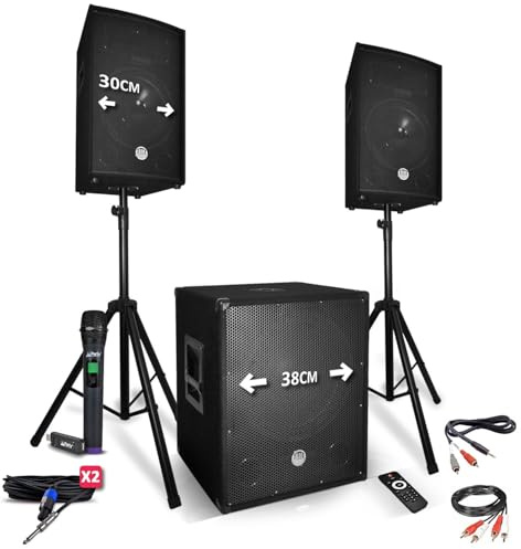 2200 W PA Pack - 12Altoparlanti + 15 piedistallo + piedini + microfono UHF - USB/BLUETOOTH + Cavi