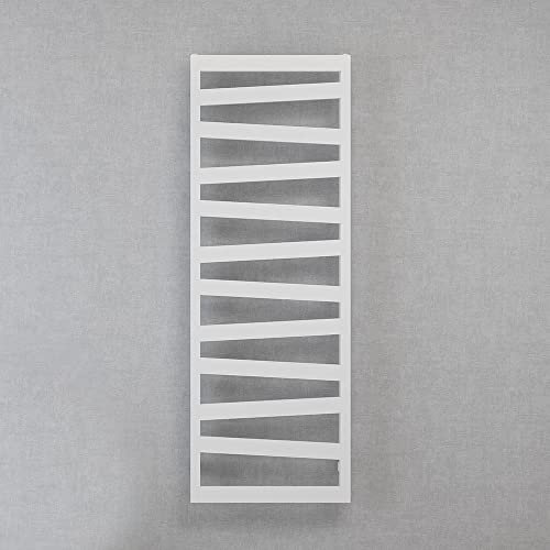 Toallero Secatoallas radiador INS para integrar en circuito de agua caliente, tubos de acero planos asimétricos con acabado lacado en blanco 1200x500. Válido para red de calefacción estandar