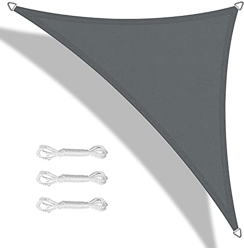 Teynewer Sun Shade Sail Triangle 3.6x3.6x3.6m Waterproof Shade Sail for Outdoor Garden Patio Party 98% UV Block Sunscreen Awning Canopy Sunsail with Free Rope, Dark Grey