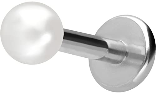 PIERCINGLINE Piercing in titanio con filettatura interna, piercing per orecchio, helix, trago, colore e dimensioni a scelta, 5 mm, Perla sintetica titanio (grado 23) Perla artificiale