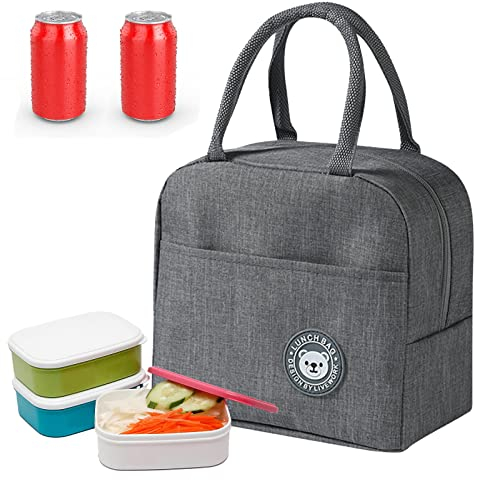 Ksvaye Mini Kühltasche für Unterwegs Kleine Lunchtasche Faltbar Thermotasche Isoliertasche Lunchbag Picknicktasche für Arbeit Unterwegs Schule Picknick Damen und Herren (Grau)