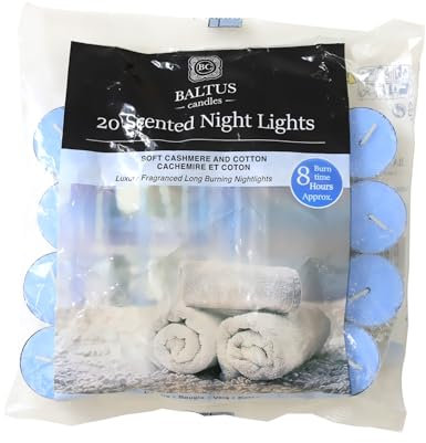 Baltus 20pc Scented Tealights Night Candle Soft Cashmere & Cotton 8hr Burn Time