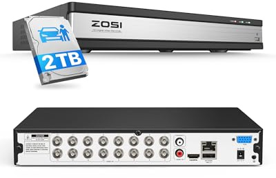 ZOSI 1080p 16CH H.265+ CCTV DVR Grabador de Vídeo con 2TB Disco Duro para Kit Cámara de Vigilancia, Alarma de Movimiento, Acceso Remoto