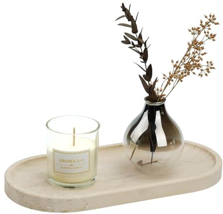 Koville Italian Travertine Tray, 12x6 Vanity Decorative Marble Tray for Countertop, Catchall Tray for Perfume, Candles, Jewelry Dish Tray