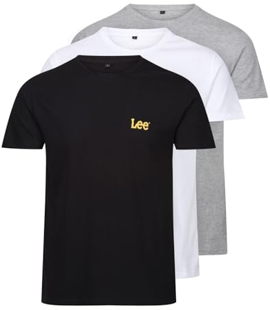 Lee Uomo, Maglietta Girocollo, Nero/Grigio/Bianco, Confezione da 3, Piccolo