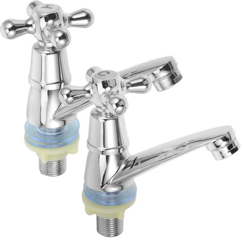 Homoyoyo 1 Pair Faucet Hot Water Basin Cold Water Tap Metal Tap Replacement Silver Basin Faucet Short Spout Mop Sink ABS for Zinc Alloy Cold Alone Set Basi 4.92 X 4.72 X 1.65 Inch