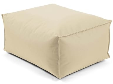 mokebo® Outdoor Pouf o. Hocker 60x45cm für Balkon & Garten 'Der Ruhestifter' Sitzhocker eckig, Bodenkissen, Sitzwürfel, Sitzpouf, Fußhocker & Beistelltisch mit EPS-Perlen Füllung, Hellbeige