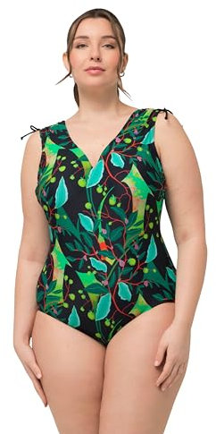 Ulla Popken Bañador Petra, Hombro Acanalado 826455 Traje de baño de una Sola Pieza, Negro, 62 Mujeres