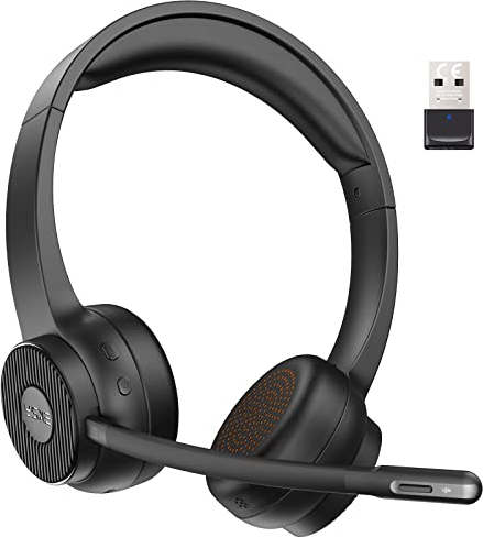 EKSA Casque Bluetooth 5.2 avec microphone, casque sans fil & dongle USB [jusqu'à 55 heures et portée de 15 mètres] Casque sans fil avec micro à réduction du bruit AI pour PC, Skype Zoom, ordinateur