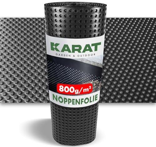 KARAT 400g/m² Premium Noppenfolie, Hochbeetfolie - Noppenbahn für Mauerschutz, Grundmauerschutz - Dichtungsbahn mit Drainage - flexibel zuschneidbar (1, Schwarz, 0,5 x 2,5 m)