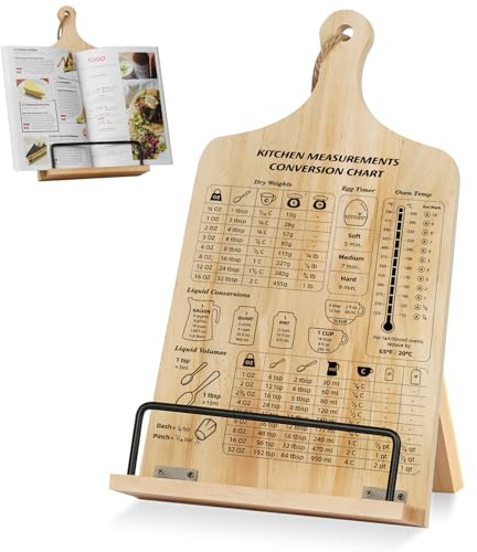 Kitchen Conversion Chart Cookbook Stand, Wood Cook Book Holder, Recipe Cookbook Holder Stand with Kitchen Counters, Baking Mother Day Birthday Gifts for Women, Accessiores for Holding Cookbooks