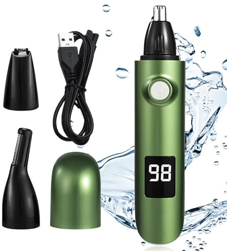 Tagliapeli Naso e Orecchie, 3 in 1 Taglia Peli USB Ricaricabile, Rasoio Peli con Display a LED, per Capelli del Naso, Barba