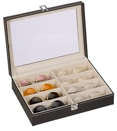 Relaxdays Porta Occhiali Multiplo, Scatola per 8 Paia, Cofanetto Espositore con Cassetti, HLP: 8,5x33,5x24,5 cm, Nero