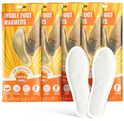 Bramble Einlegesohlen Fußwärmer - Heizsohlen für Schuhe - Luftaktivierte Wärmespender - bis zu 10 Stunden Wärme - 5 Paar (10 Wärmer) - Geruchlose Beheizbare Sohlen