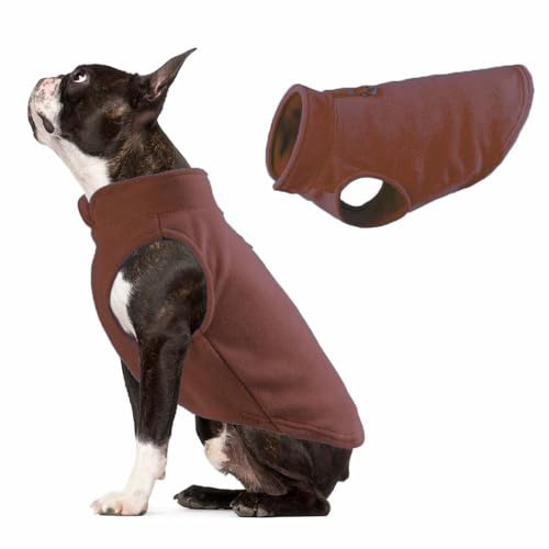JACKO & CO - Fleece Vest Dog Sweater with Leash Ring - Soft, Warm & Lightweight Pullover Coat for Small & Medium Dogs, Puppies & Cats - Cozy Fall/Winter/Spring Pet Jacket (Brown, L (4.5-7.3 kg)