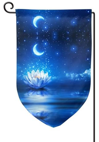 Drapeau de jardin imprimé fleur et lune - Drapeau décoratif de bienvenue - Bannière de jardin - 31,8 x 45,7 cm
