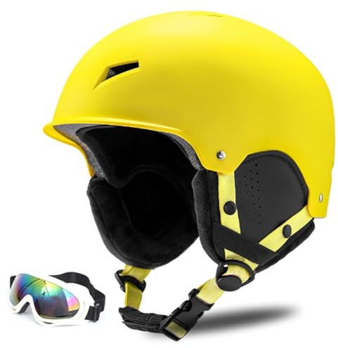 Skihelm Herren Damen mit Warme Flusen-Ohrpolster, Gute Belüftung Sicherheits Snowboard Helm Männer für Erwachsene zum Skifahren Wintersportarten Einstellbare S/M/L Skihelme(#BB Yuetong yellow,L(58-61C